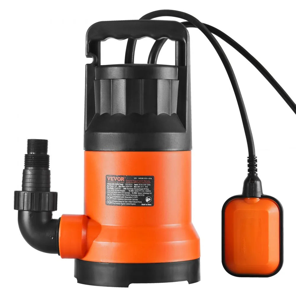 Submersible Utility Pump Sump Pump 1 HP 4000 GPH 31 ft Head Water Pump VEVOR