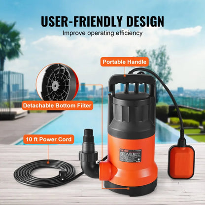 Submersible Utility Pump Sump Pump 1 HP 4000 GPH 31 ft Head Water Pump VEVOR