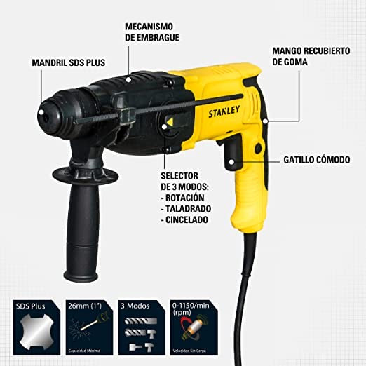 Rotary Hammer/Rotomartillo 1” SDS Plus 800W Stanley