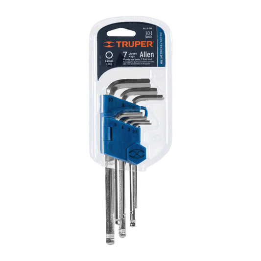 Set De Llaves Allen Largas 7Pc Metric Punta Bola con Organizador