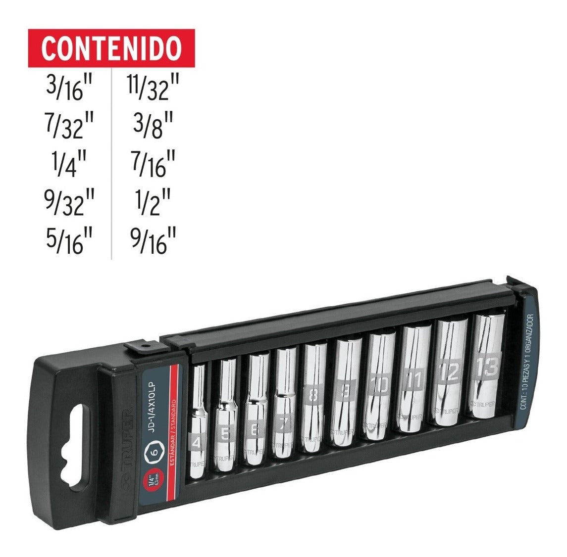 Set de 10 Copas Largas 1/4" SAE