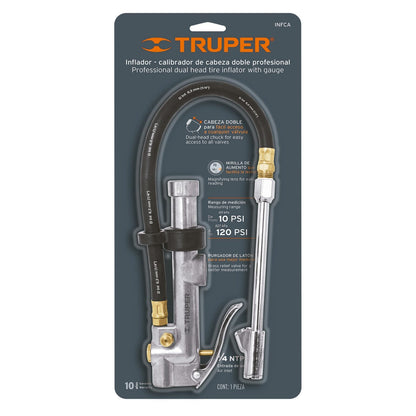 Inflador Calibrador de Cabeza Doble, Profesional, 1/4 NPT