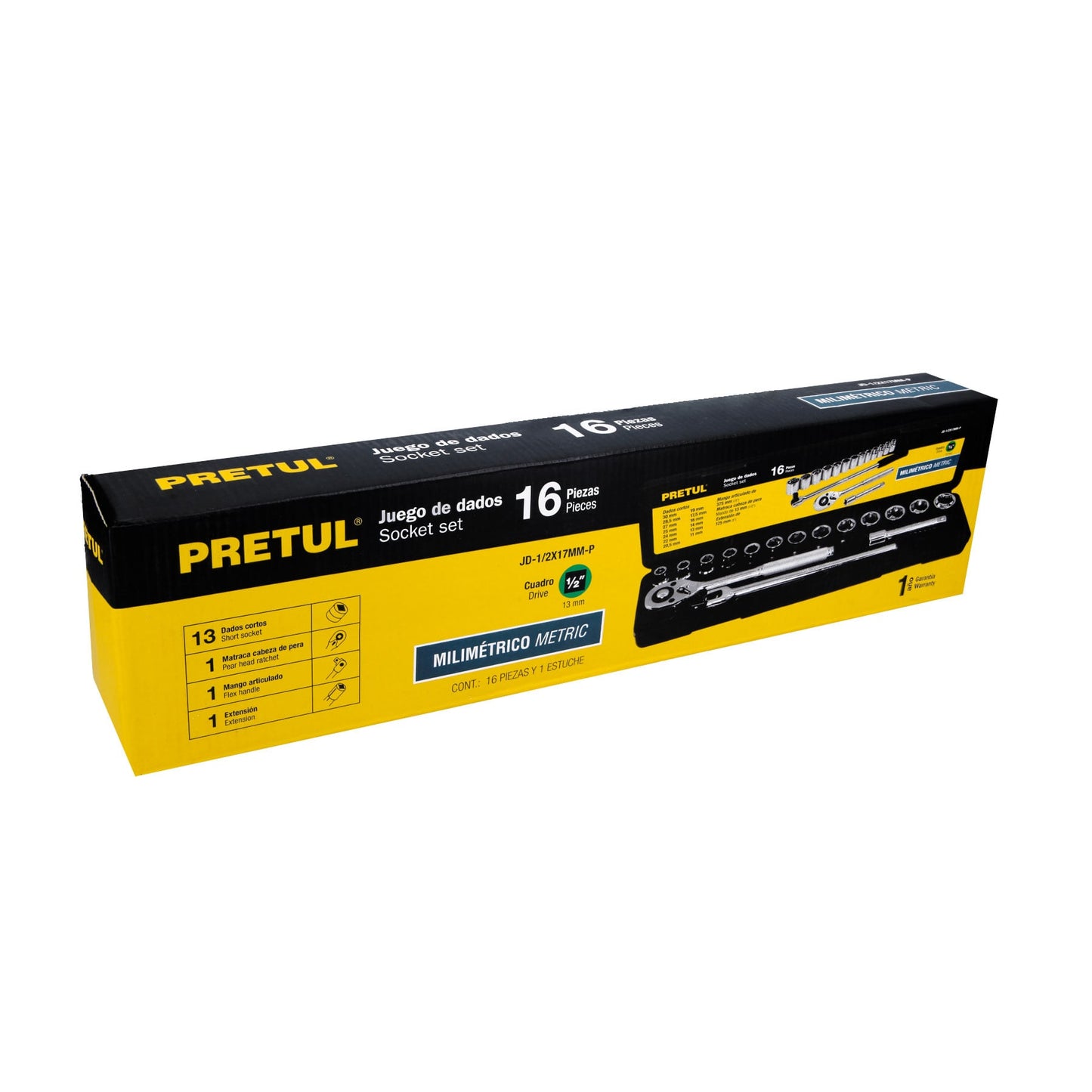 Caja De Herramientas 16 Piezas 1/2" Metrico