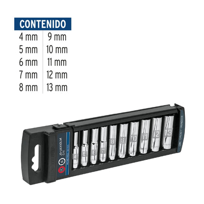 Set de 10 Copas Largas 1/4" Metrico