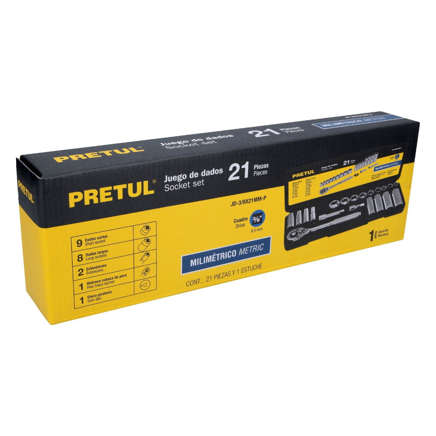 Caja De Herramientas 21 Piezas 3/8" Metrico