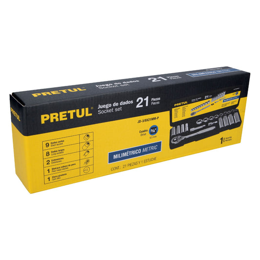 Caja De Herramientas 21 Piezas 3/8" Metrico