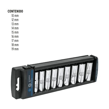 Set de 9 Copas Larga 3/8" Metrico