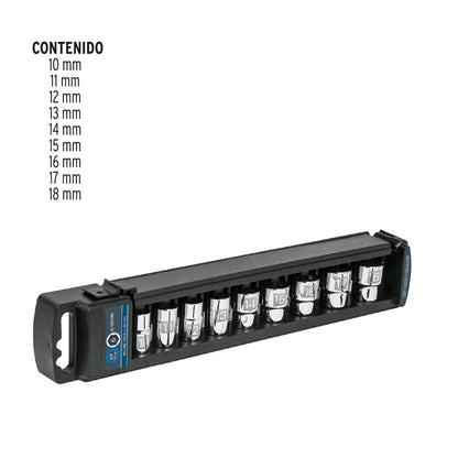 Set de 9 Copas Cortas 3/8" Metrico