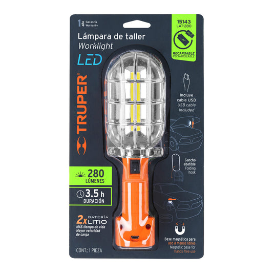 Lámpara LED 280 Lm de Taller, Recargable