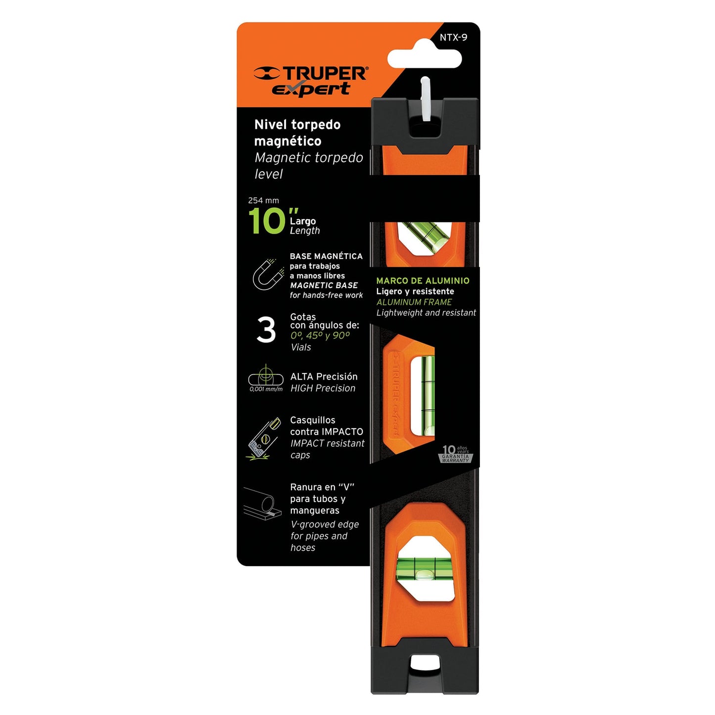 Nivel De torpedo de 10" Magnético Cuerpo De Aluminio