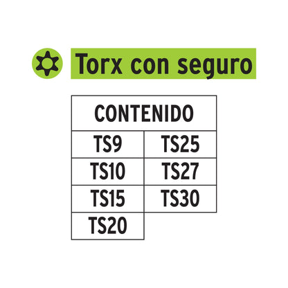 Set De Puntas Torx Con Orificio De Seguro Corta 1"