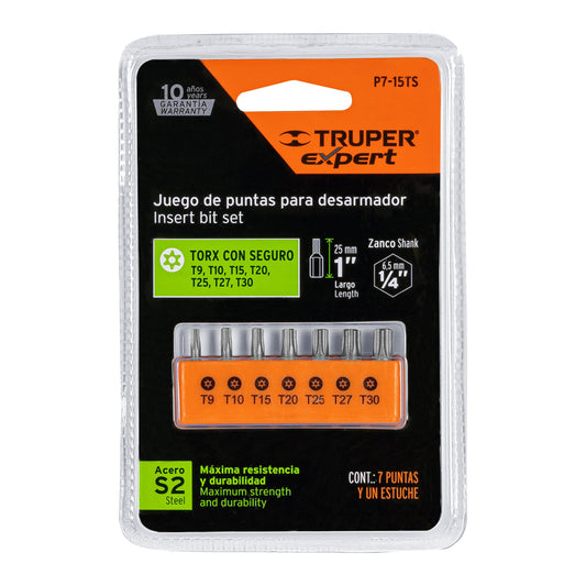Set De Puntas Torx Con Orificio De Seguro Corta 1"
