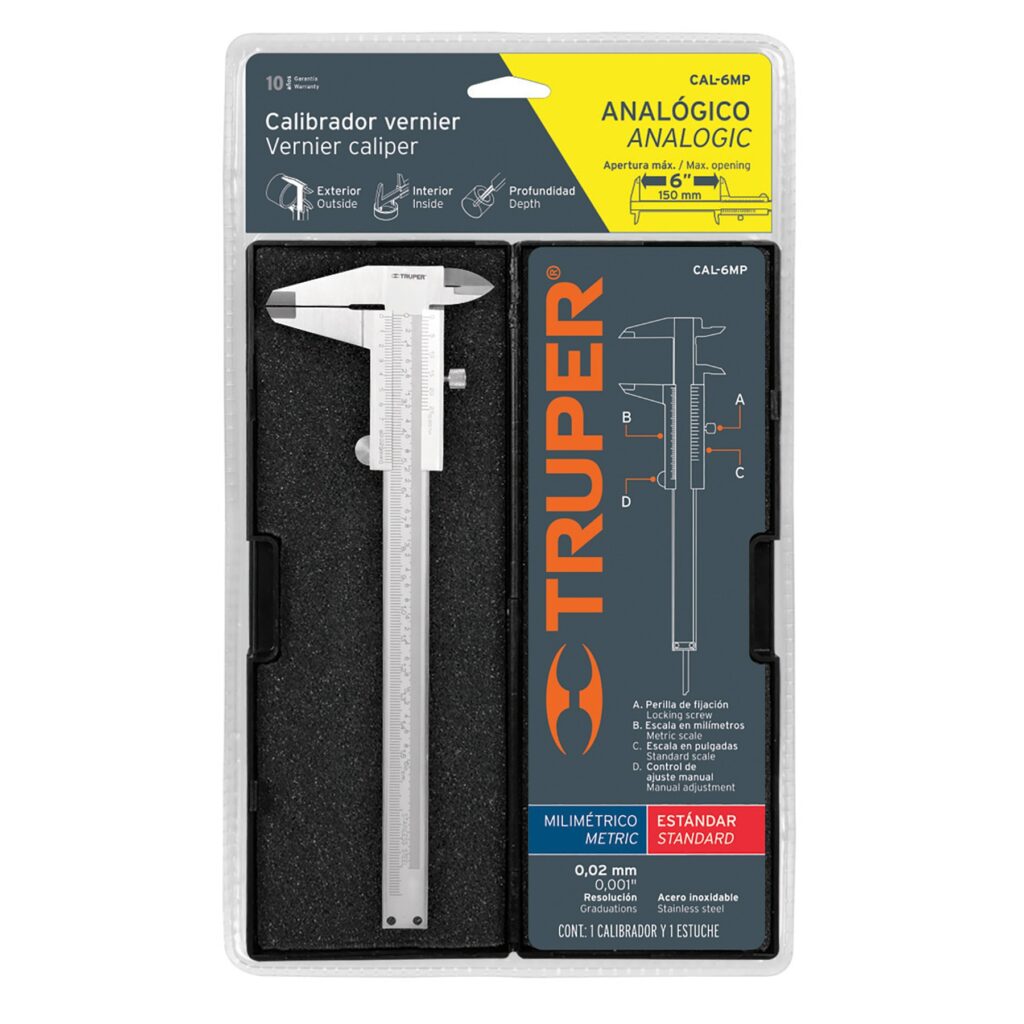 Caliper Analógo 6" Acero Inoxidable, Std y MM