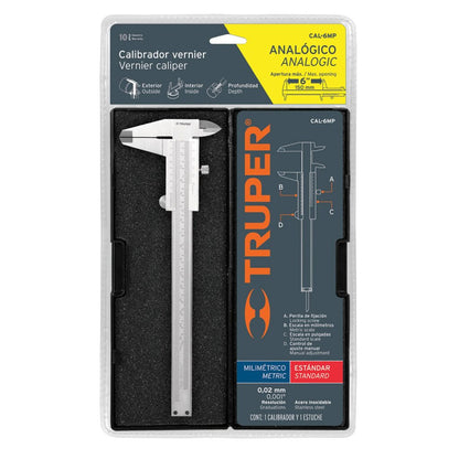 Caliper Analógo 6" Acero Inoxidable, Std y MM