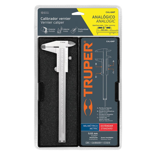 Caliper Analógo 6" Acero Inoxidable, Std y MM