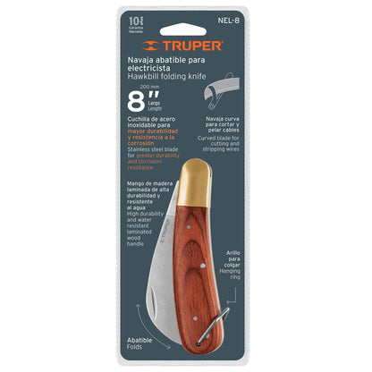 Cuchilla 8" Para Electricista Mango Madera