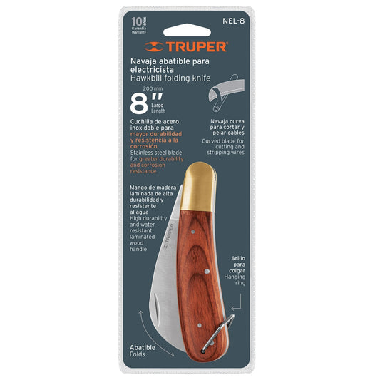 Cuchilla 8" Para Electricista Mango Madera